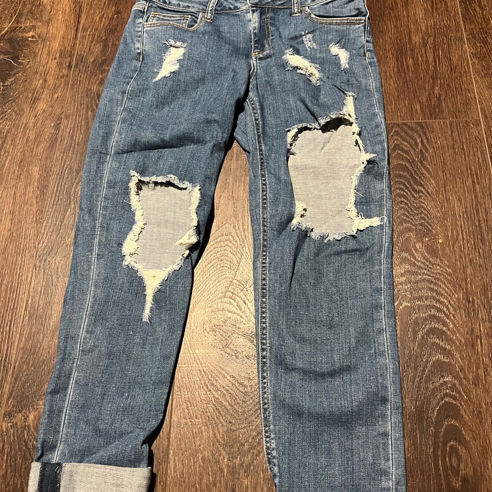 Forever 21 Ripped Blue Boyfriend Jeans